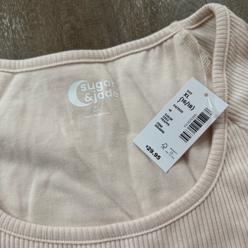 Sugar & Jade Plus Size Tween Girls Cream Ribbed Corset Top - Picture 5 of 6